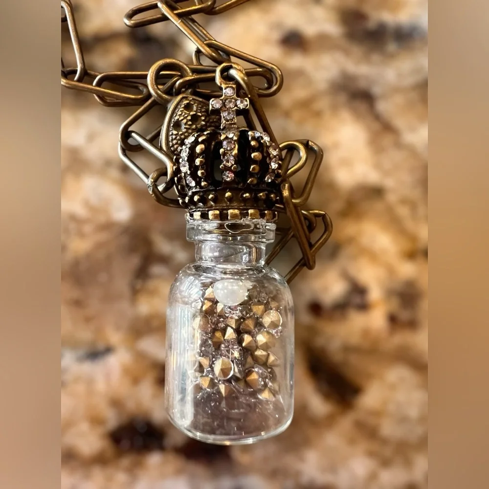 Crown and Cross Pendant Vial with Rhinestones